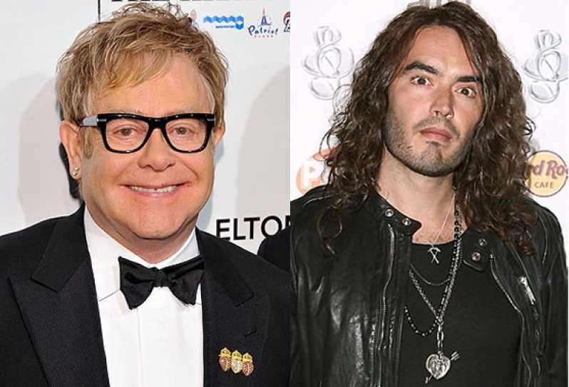 Elton John and Russell Brand perform at charity show