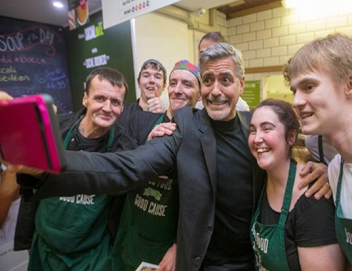George Clooney Visits Charity Cafe In Scotland