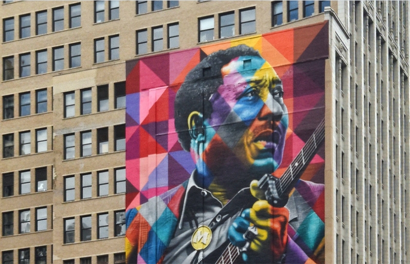   10 Story High Mural Of Muddy Waters Goes Up In Chicago