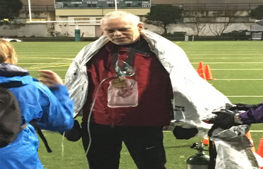 Man with lung disease finishes marathon towing oxygen tank